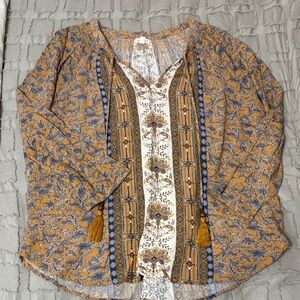 Elegant Boho Women's Blouse in Blue and Orange